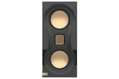 Salon 1 Audio Monitor Audio Studio 89 bookshelf speaker in high-gloss black with gold MTM driver configuration.