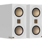 Salon 1 Audio Monitor Audio Studio 89 white bookshelf speakers with gold MTM driver array and MPD III tweeter.