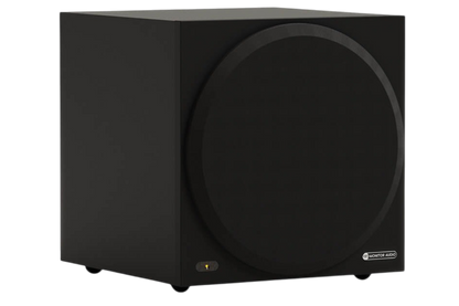 Salon 1 Audio Monitor Audio Vestra W10 compact black powered subwoofer with a 10-inch driver and removable grille.