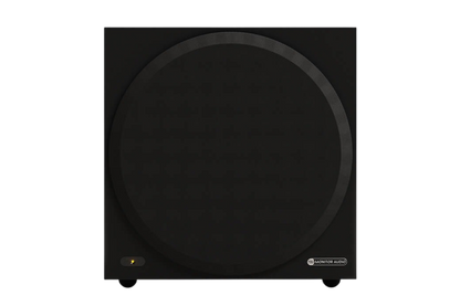 Salon 1 Audio Monitor Audio Vestra W10 compact black powered subwoofer with a 10-inch driver and front grille