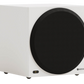 Salon 1 Audio Monitor Audio Vestra W10 compact white powered subwoofer with a black circular front grille
