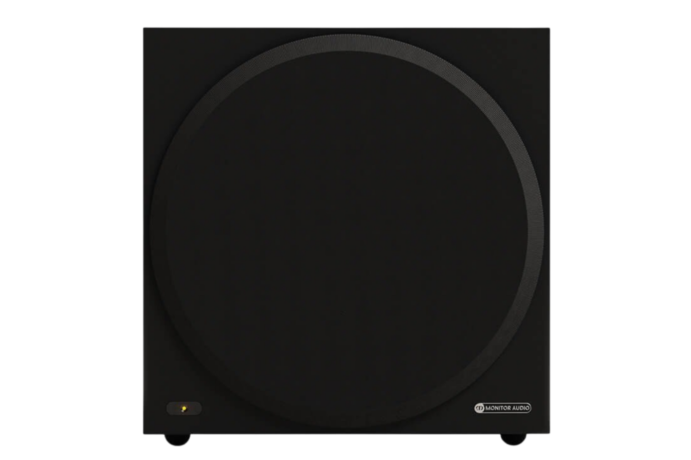 Salon 1 Audio Monitor Audio Vestra W12 powered subwoofer in black with a 12-inch driver and removable cloth grille.