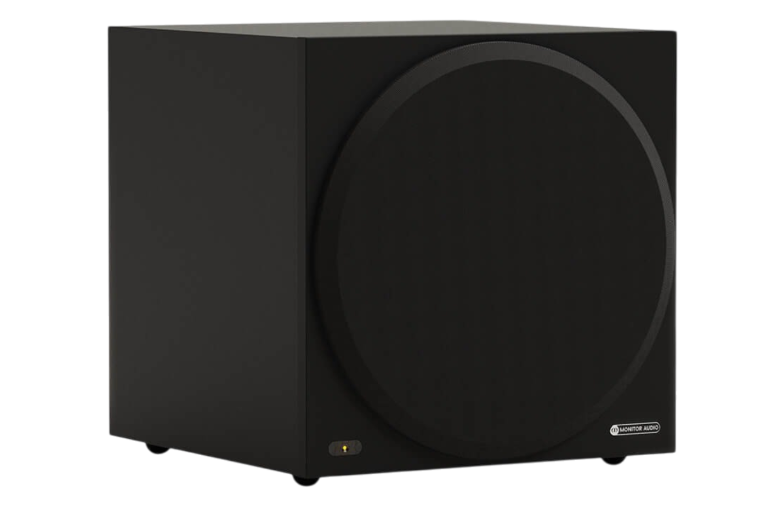 Salon 1 Audio Monitor Audio Vestra W12 powered subwoofer in a sleek black finish with a circular front grille.