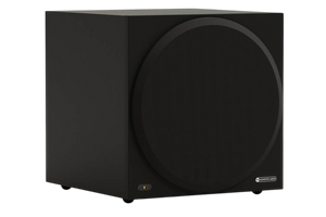 Salon 1 Audio Monitor Audio Vestra W12 powered subwoofer in a sleek black finish with a circular front grille.