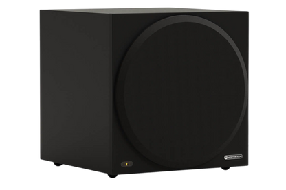 Salon 1 Audio Monitor Audio Vestra W12 powered subwoofer in a sleek black finish with a circular front grille.