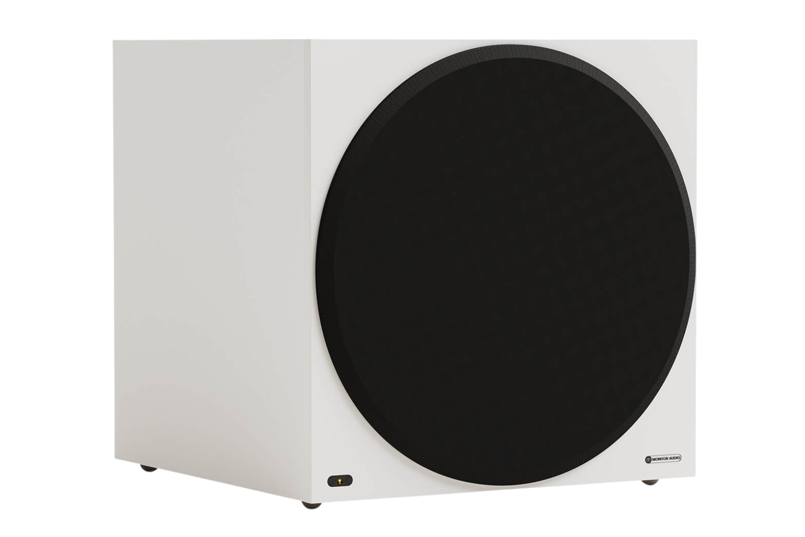 Salon 1 Audio Monitor Audio Vestra W15 powered subwoofer in white with a large black circular front grille.