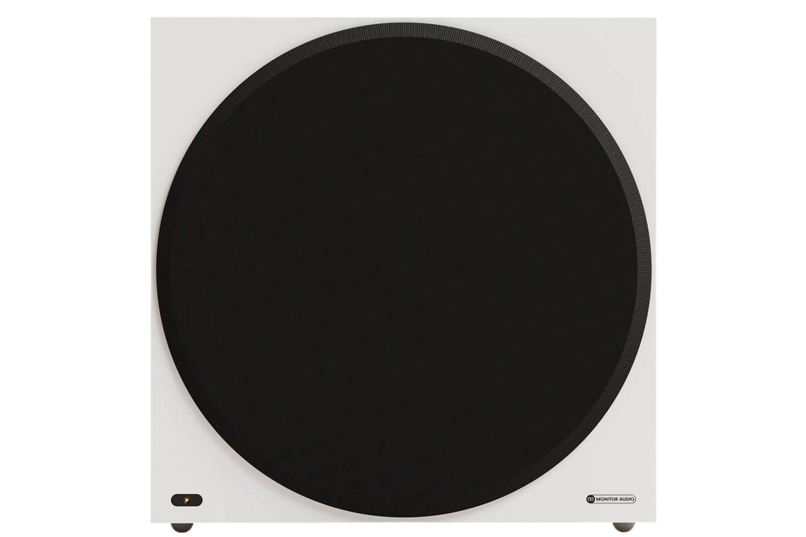 Salon 1 Audio Monitor Audio Vestra W15 powered subwoofer in white with a large black circular front grille