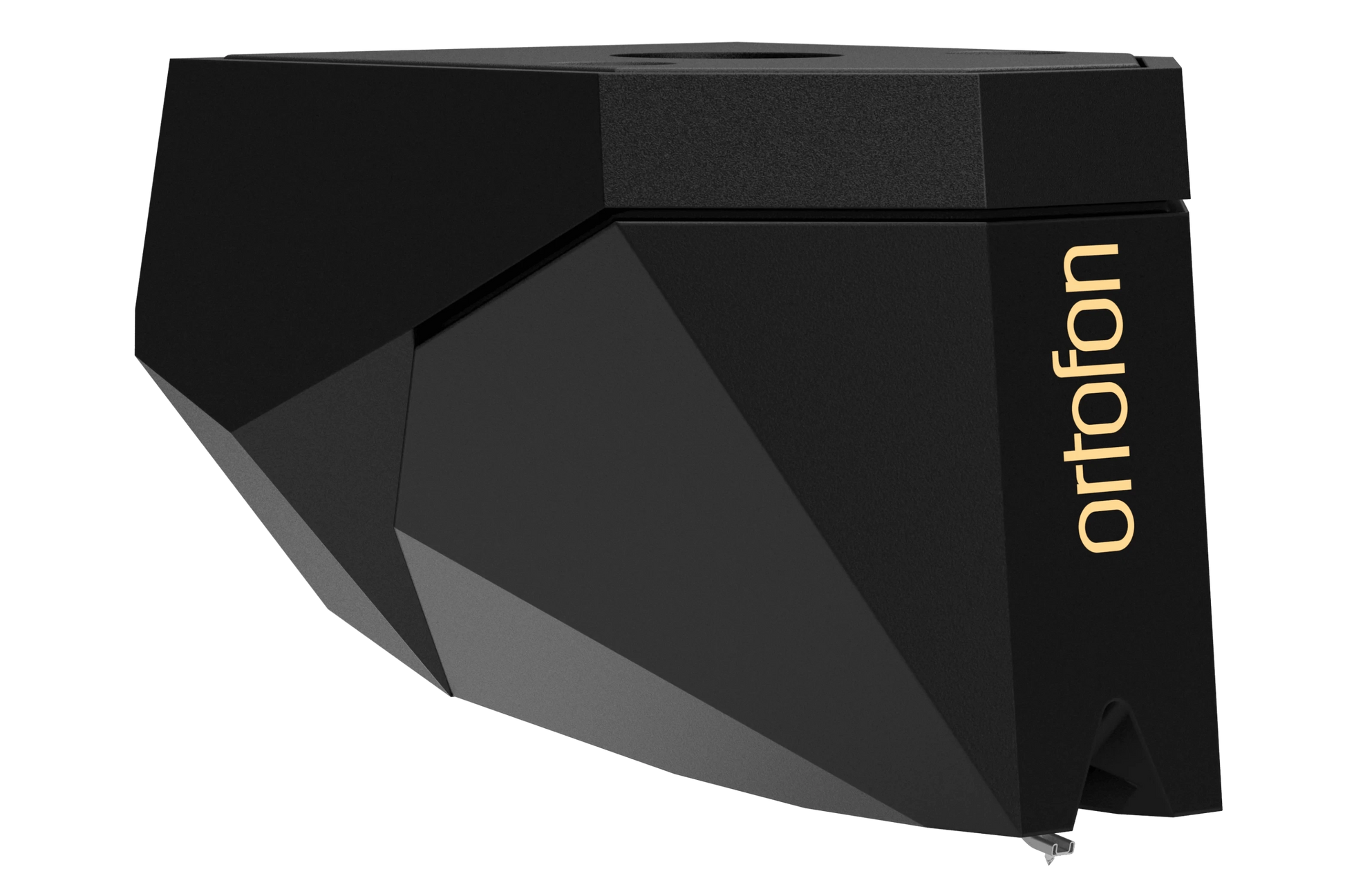 Salon 1 Audio Ortofon 2M Black moving magnet phono cartridge with a sleek black faceted body and gold logo.