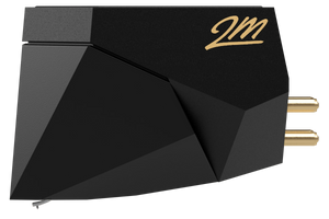 Salon 1 Audio Ortofon 2M Black moving magnet phono cartridge with a faceted black body and gold logo side profile