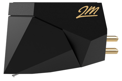 Salon 1 Audio Ortofon 2M Black moving magnet phono cartridge with a faceted black body and gold logo side profile