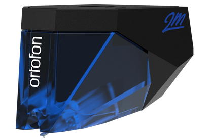 Salon 1 Audio Ortofon 2M Blue moving magnet phono cartridge with blue translucent body and black top housing