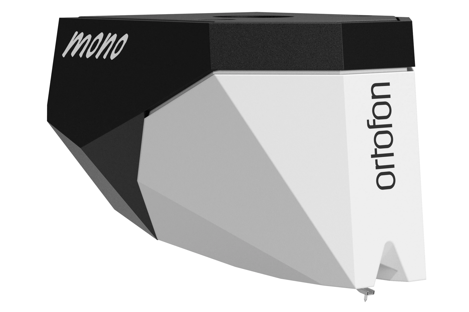 Salon 1 Audio Ortofon 2M Mono moving magnet cartridge in black and white with a sleek, angular design.