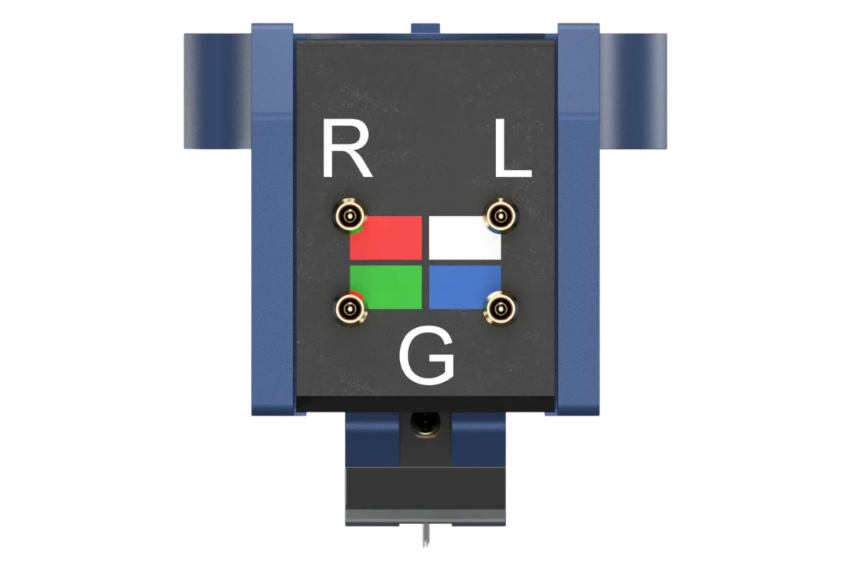 Salon 1 Audio Ortofon MC 90X moving coil phono cartridge rear view showing color-coded terminal pins and labels