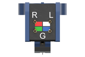 Salon 1 Audio Ortofon MC 90X moving coil phono cartridge rear view showing color-coded terminal pins and labels
