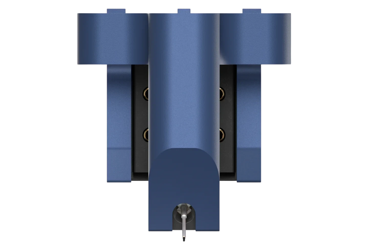 Salon 1 Audio Ortofon MC 90X moving coil phono cartridge in a matte blue finish, viewed from the front.