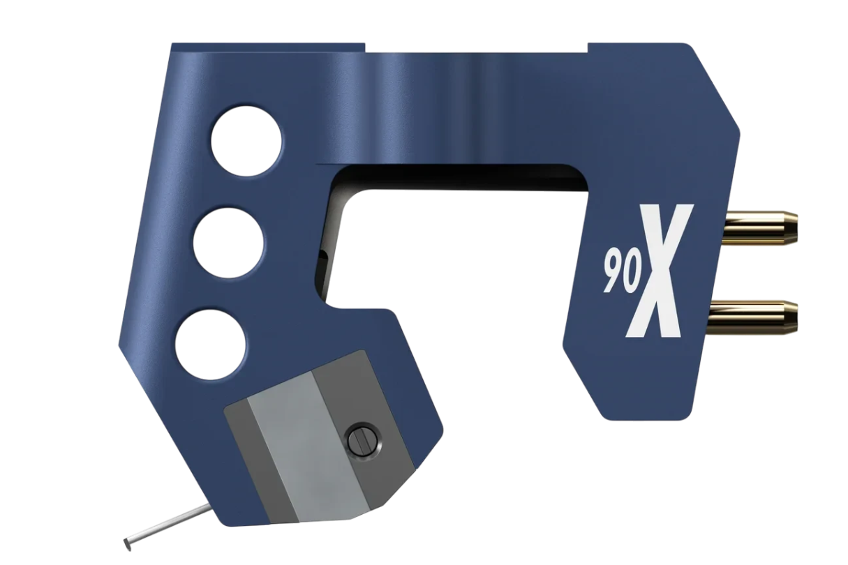 Salon 1 Audio Ortofon MC 90X moving coil phono cartridge in blue with a precision stylus and gold-plated pins.
