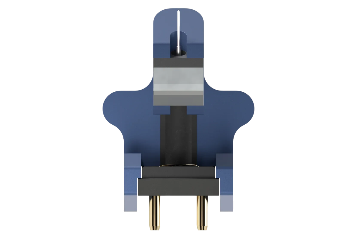 Salon 1 Audio Ortofon MC 90X moving coil phono cartridge featuring a blue titanium body and precision stylus