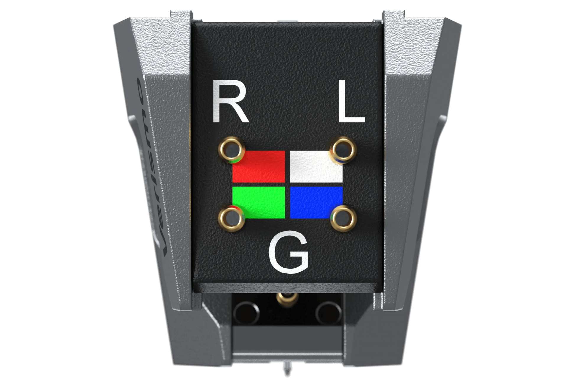 Salon 1 Audio Ortofon MC Verismo phono cartridge rear view showing color-coded terminal pins and titanium body