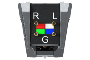 Salon 1 Audio Ortofon MC Verismo phono cartridge rear view showing color-coded terminal pins and titanium body