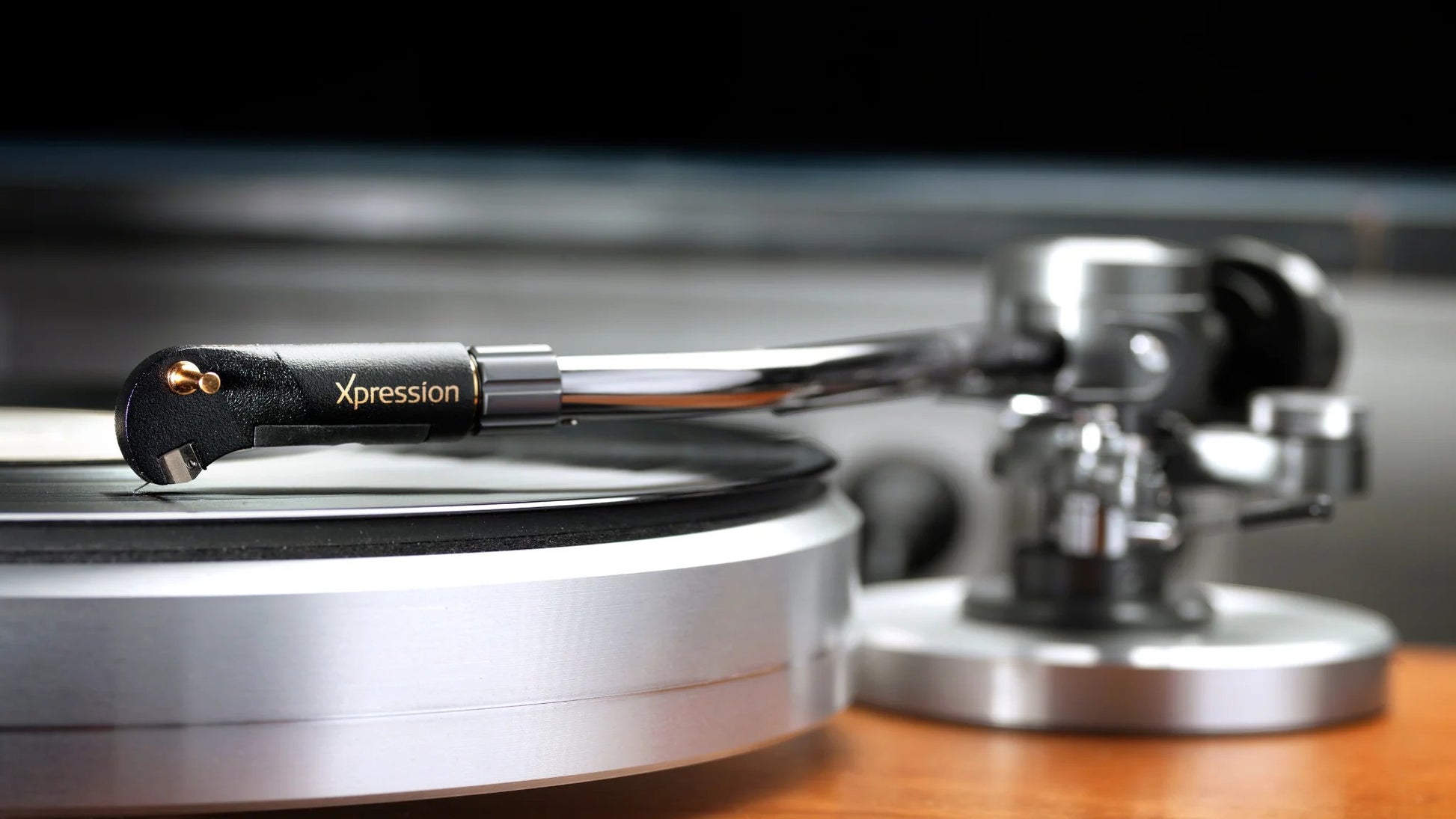 Salon 1 Audio Ortofon MC Xpression moving coil phono cartridge mounted on a high-end turntable tonearm