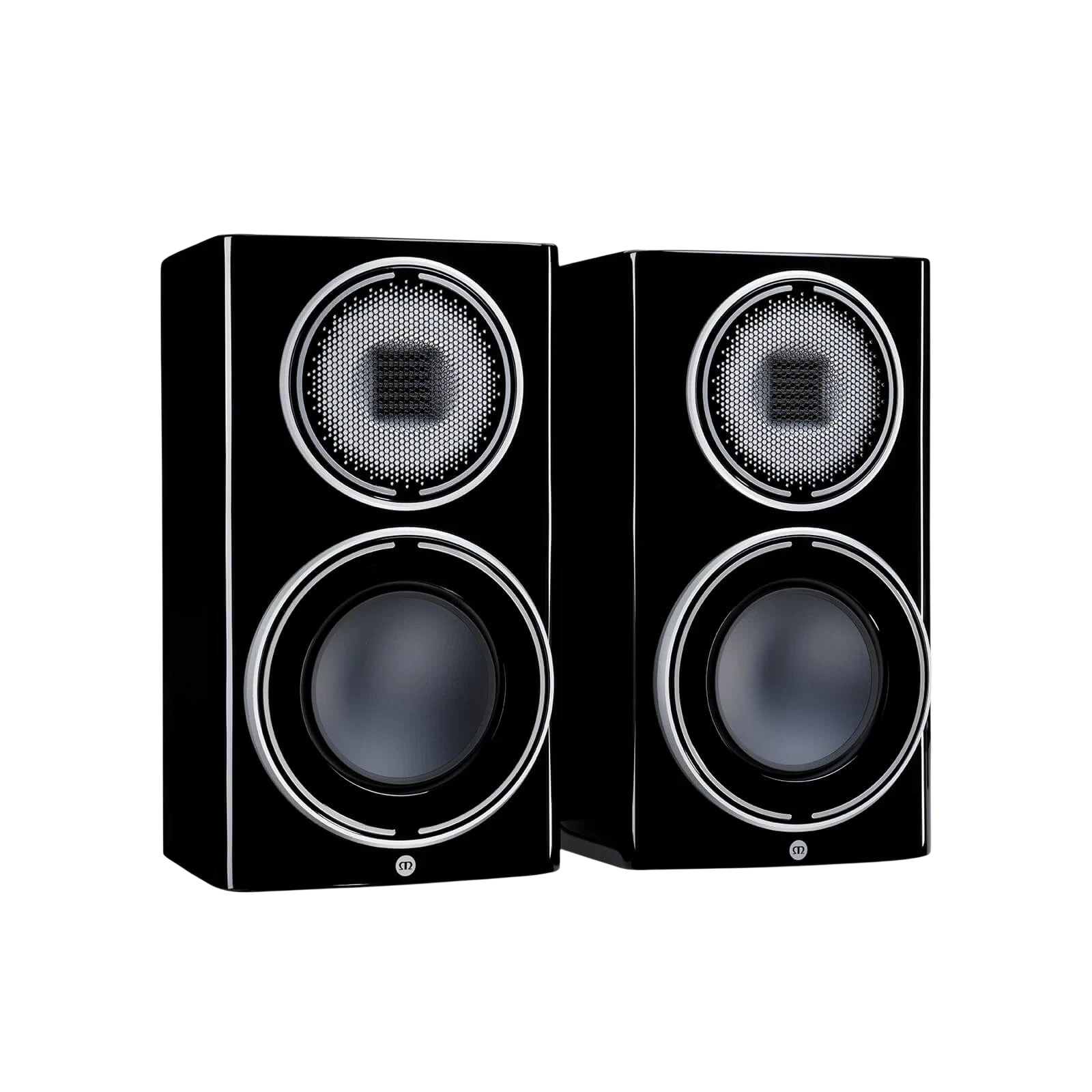 Salon 1 Audio Monitor Audio Platinum 100 3G bookshelf speakers in piano black with MPD III tweeter and RDT III driver.