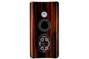 Salon 1 Audio Monitor Audio Platinum 100 3G bookshelf speaker rear view showing terminals and port in piano ebony finish