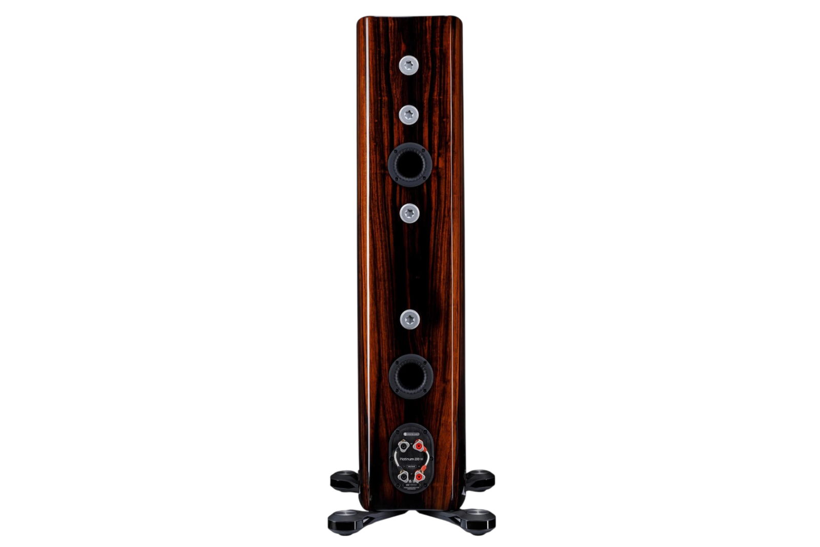Salon 1 Audio Monitor Audio Platinum 200 3G floorstanding speaker in piano ebony finish showing rear terminal panel