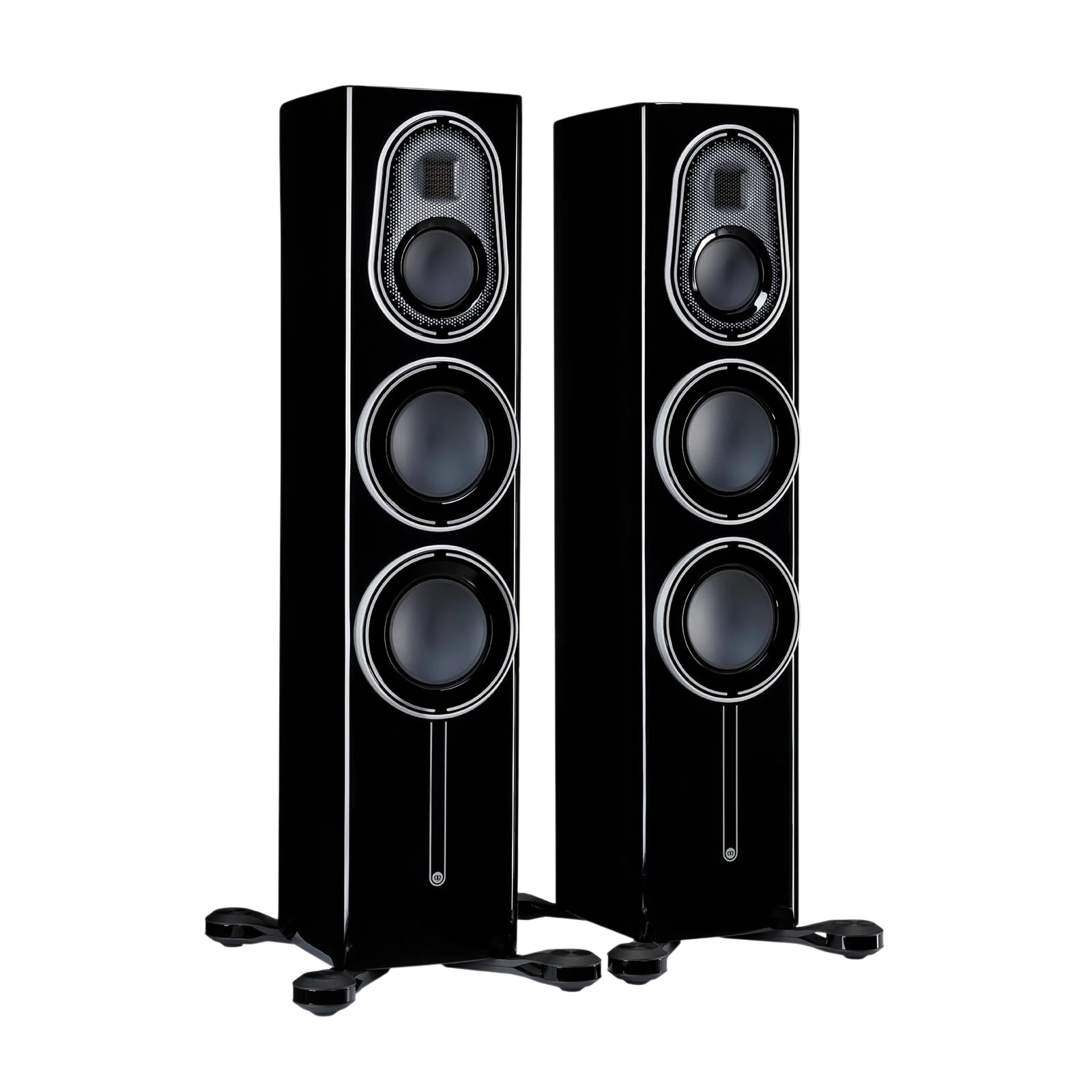 Salon 1 Audio Monitor Audio Platinum 200 3G floorstanding speakers in a glossy piano black finish.