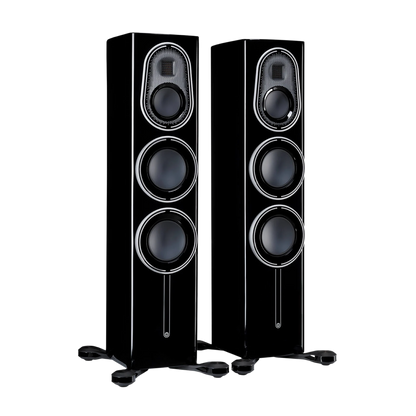Salon 1 Audio Monitor Audio Platinum 200 3G floorstanding speakers in a glossy piano black finish.