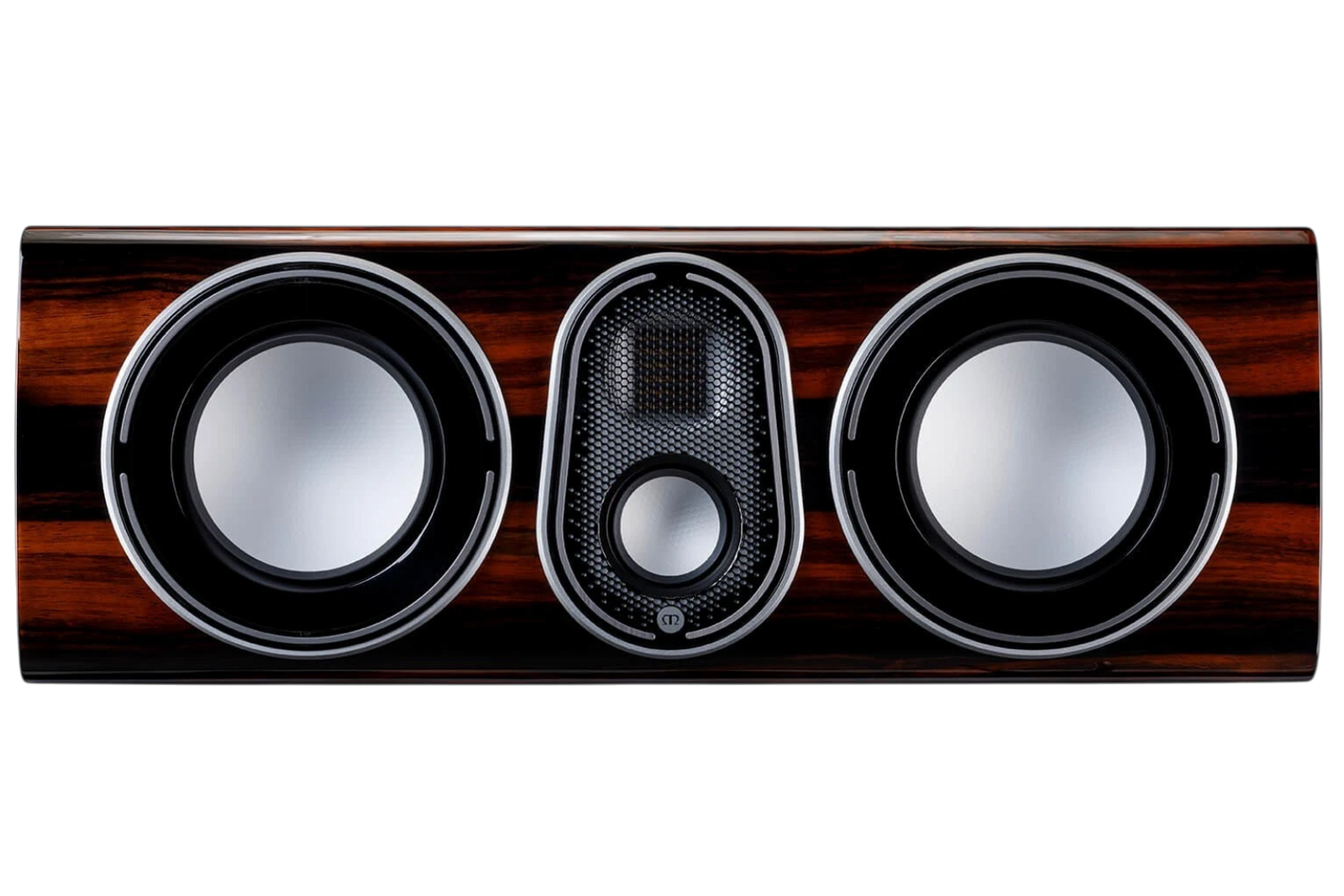 Salon 1 Audio Monitor Audio Platinum C250 3G center channel speaker in a luxurious piano ebony wood finish.