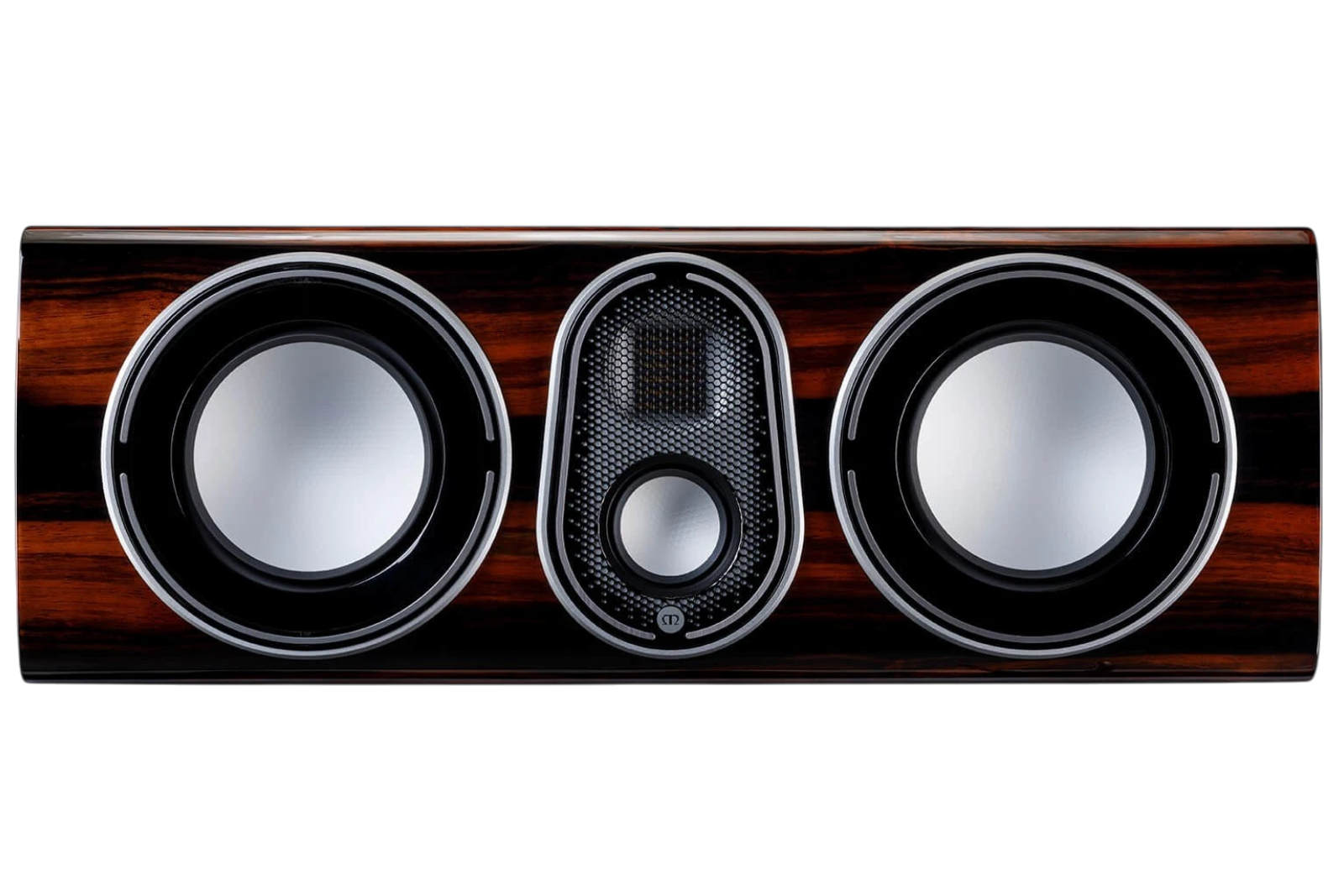Salon 1 Audio Monitor Audio Platinum C250 3G center channel speaker in a luxurious piano ebony wood finish.