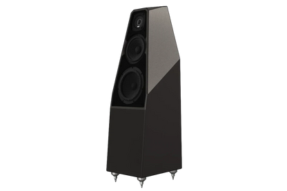 Salon 1 Audio Wilson Audio Sabrina V floorstanding speaker in a two-tone grey and black finish with three drivers.