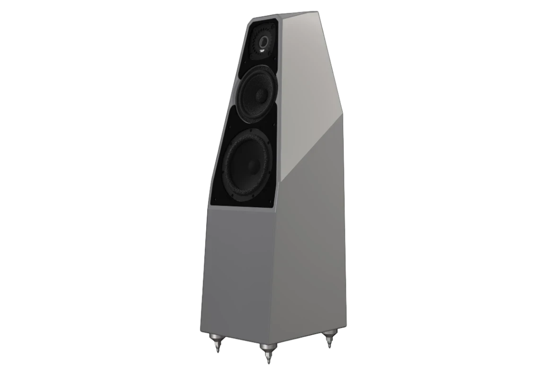 Salon 1 Audio Wilson Audio Sabrina V floorstanding speaker in a sleek grey finish with high-end driver configuration.