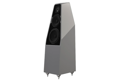 Salon 1 Audio Wilson Audio Sabrina V floorstanding speaker in a sleek grey finish with high-end driver configuration.