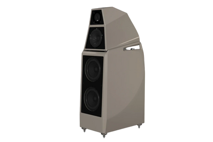 Salon 1 Audio Wilson Audio Sasha V floorstanding speaker in a glossy taupe finish with a three-way driver configuration.