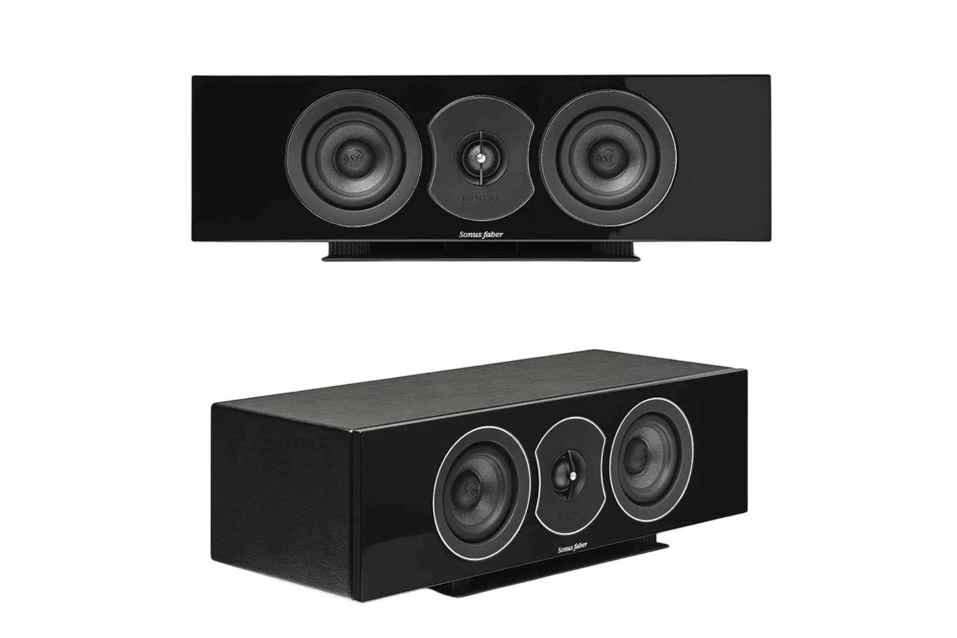 Salon 1 Audio Sonus faber Lumina Center I black center channel speaker showing front and angled views