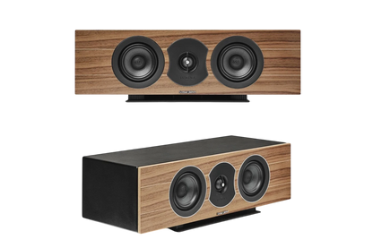 Salon 1 Audio Sonus faber Lumina Center I speaker in walnut finish with black leather and dual drivers.