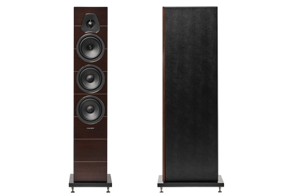Salon 1 Audio Sonus faber Lumina III floorstanding speakers in walnut wood finish with black leather front panel