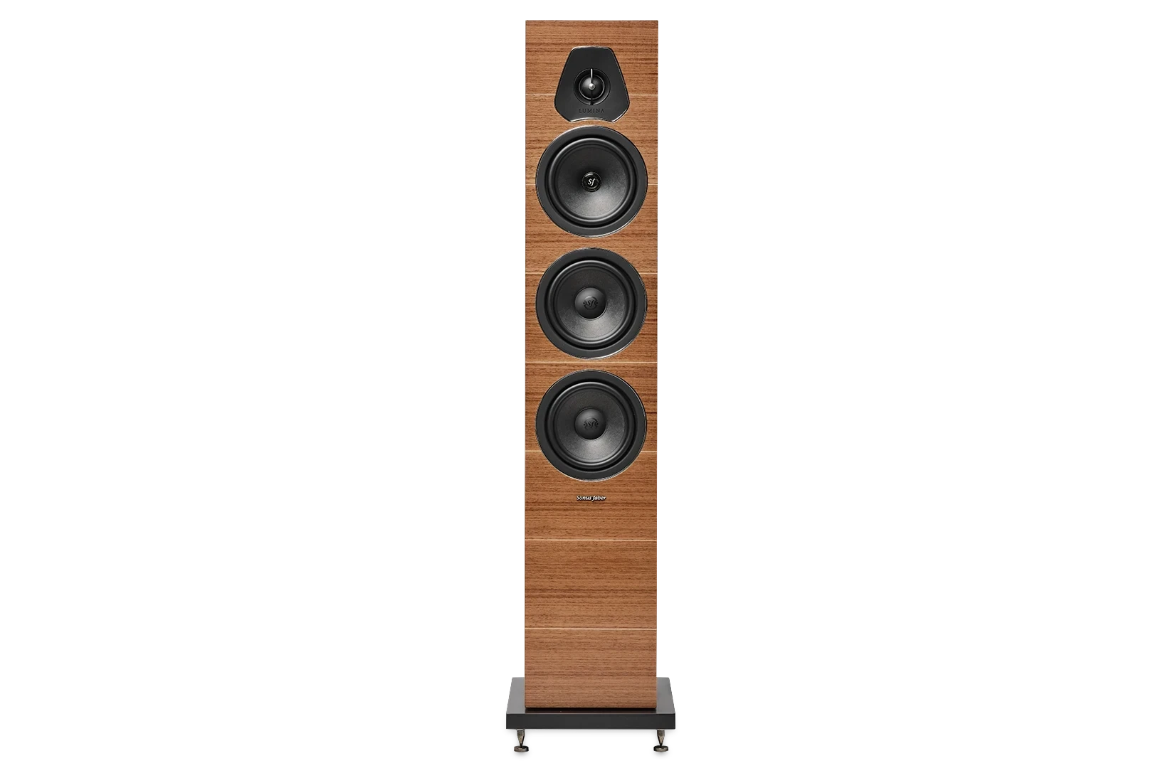Salon 1 Audio Sonus faber Lumina III walnut floorstanding speaker with D.A.D. tweeter and dual midwoofers.