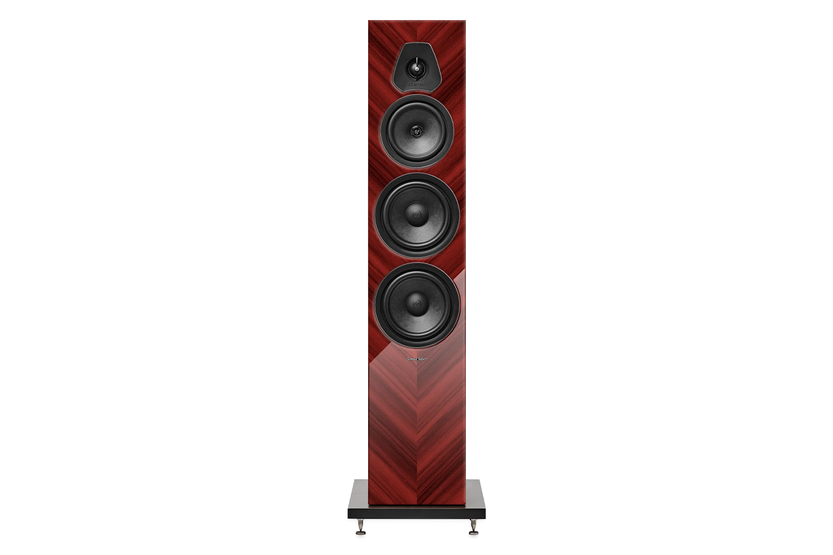 Salon 1 Audio Sonus faber Lumina V Amator floorstanding speaker in walnut wood finish with black leather front panel