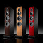 Salon 1 Audio Sonus faber Lumina V Amator floorstanding speakers in three wood finishes with black leather accents.