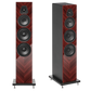 Salon 1 Audio Sonus faber Lumina V Amator floorstanding speakers in walnut wood finish with black leather accents.