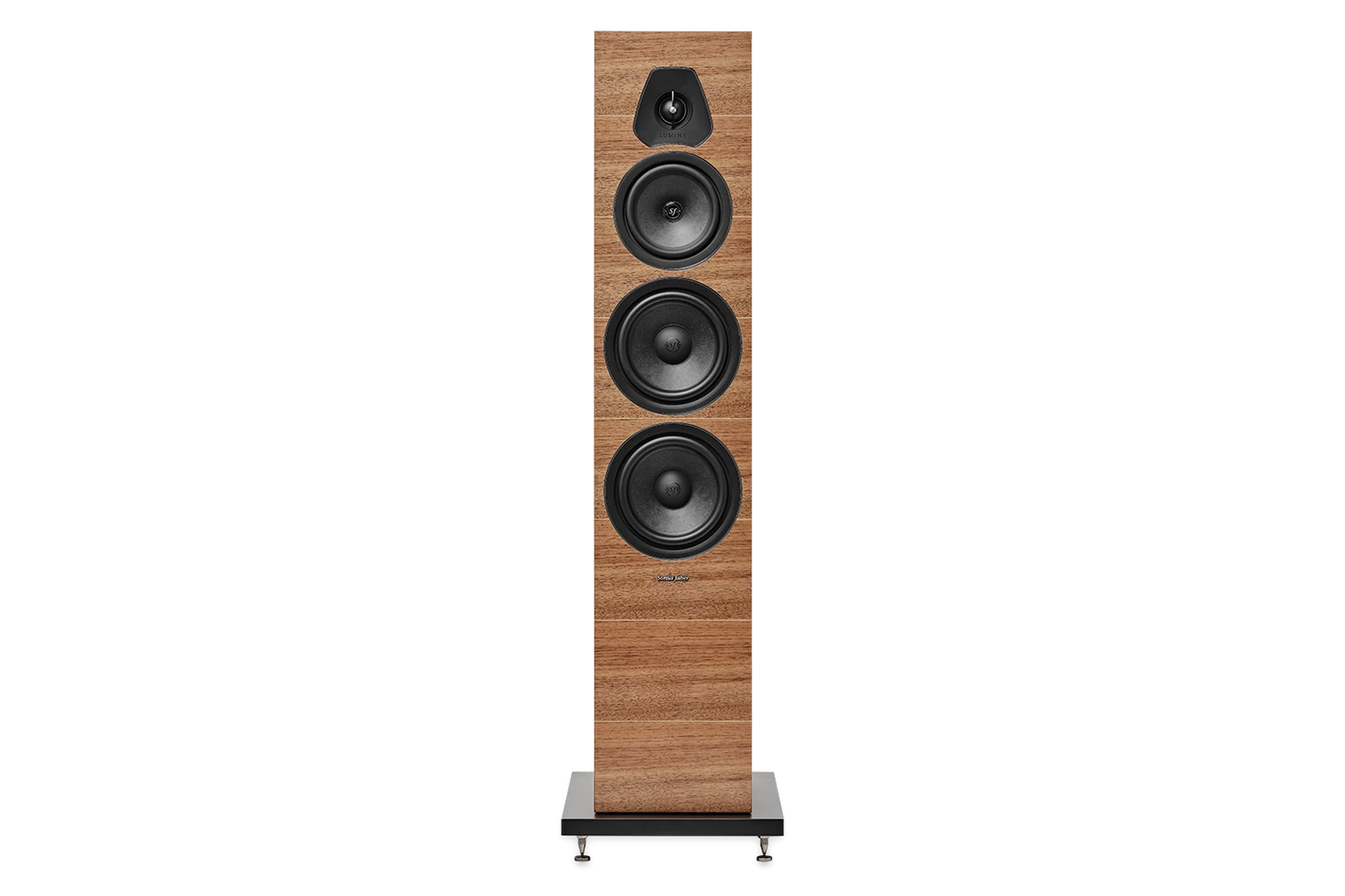 Salon 1 Audio Sonus faber Lumina V floorstanding speaker in walnut wood finish with black leather front baffle