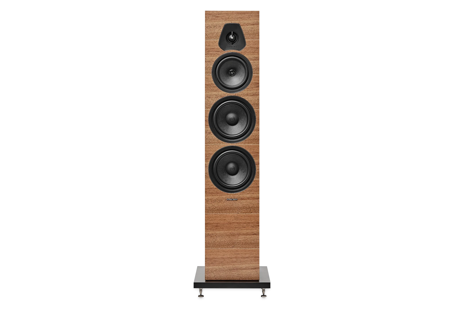 Salon 1 Audio Sonus faber Lumina V floorstanding speaker in walnut wood finish with black leather front baffle