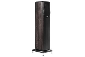 Salon 1 Audio Sonus faber Maxima Amator floorstanding speaker in solid walnut with black leather and marble base.
