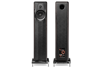 Salon 1 Audio Sonus faber Maxima Amator floorstanding speakers in solid walnut and leather with marble base