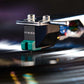 Salon 1 Audio Sumiko Olympia moving magnet phono cartridge with green stylus tracking on a vinyl record