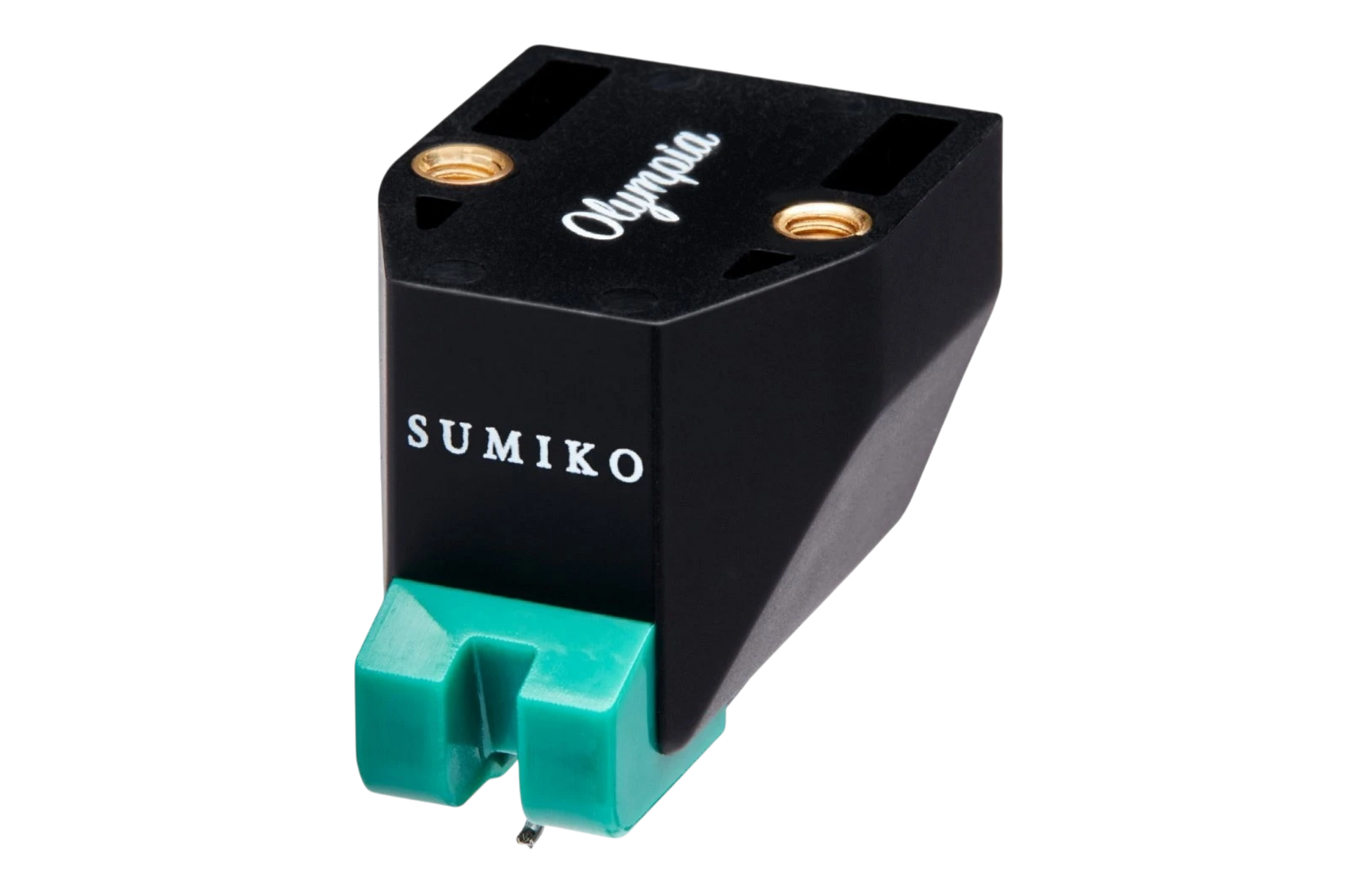 Salon 1 Audio Sumiko Olympia moving magnet phono cartridge with black body and teal stylus assembly on black background
