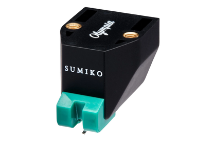 Salon 1 Audio Sumiko Olympia moving magnet phono cartridge with black body and teal stylus assembly on black background