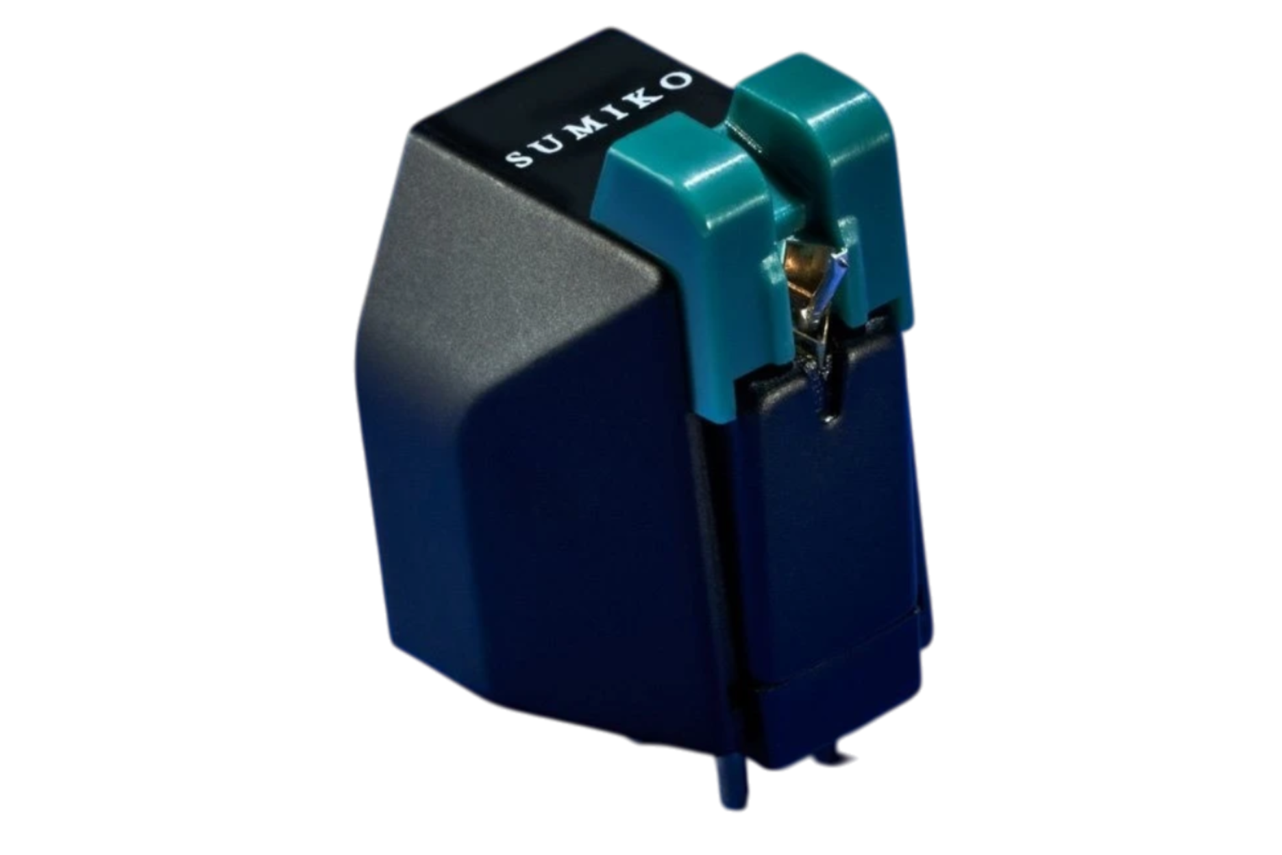 Salon 1 Audio Sumiko Olympia moving magnet phono cartridge with a black body and teal stylus assembly on a blue background